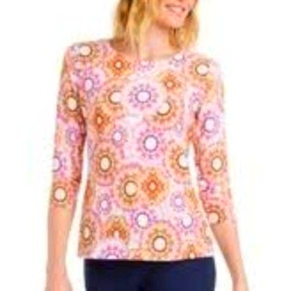 JM Collection Solar Dahlia Jersey Stretch Top